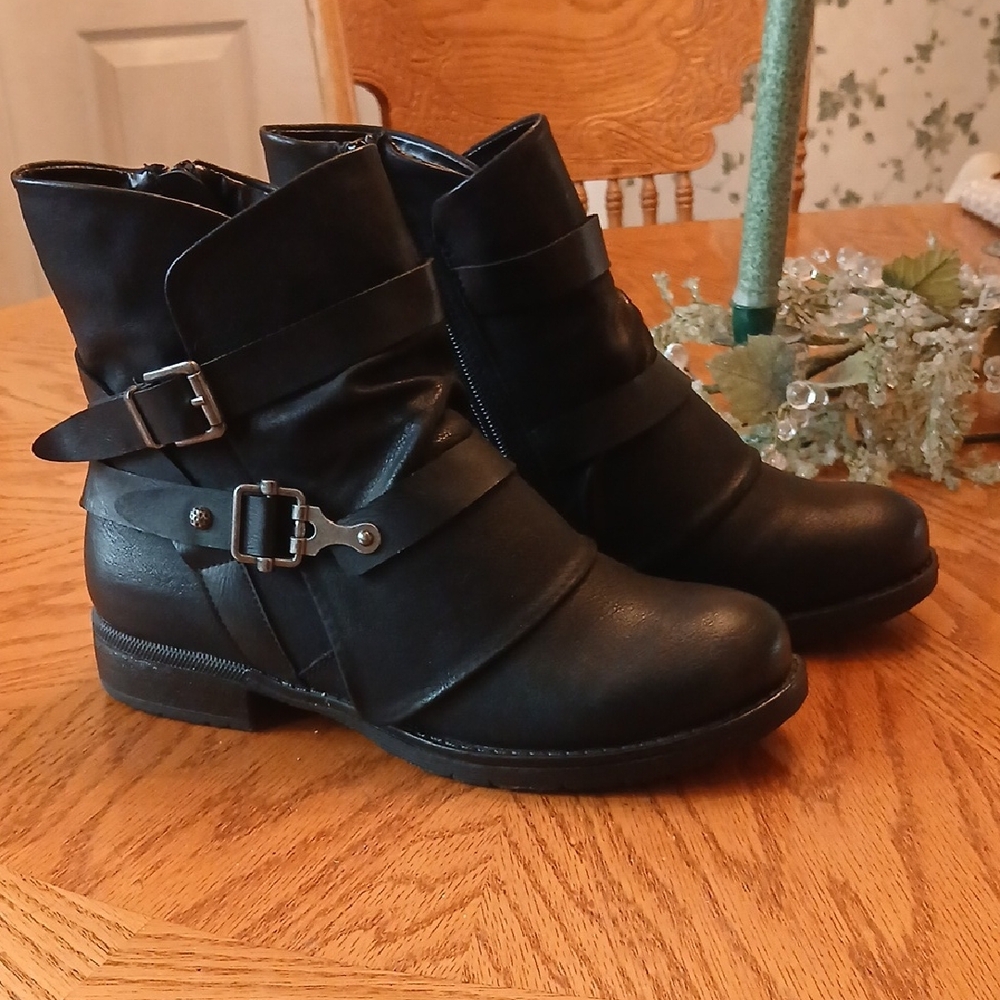 Jellypop Black Ankle Boots with Buckle Detail